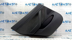 Door trim, rear left, Tesla Model 3 18-20, black leather, with speaker, window control, and door opening button, glossy, scratches, dented
