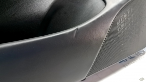 Tesla Model 3 18-20 front left door trim, black leather, Alcantara insert, leather armrest, power window control and door opening button, glossy black, scratches, dented