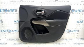 Jeep Cherokee KL 19-22 front right door panel, black with black leather insert, black leather armrest, gray molding, with handle, scuffs, scratches