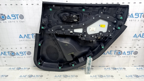 Rear left door panel for a Jeep Cherokee KL 19-22, black with a black leather insert, black leather armrest with white stitching, gray molding, with a handle, scuffs, scratches