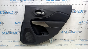 Jeep Cherokee KL 19-22 rear right door panel, black with black leather insert, black leather armrest with white stitching, gray molding, with handle, scuffs, scratches