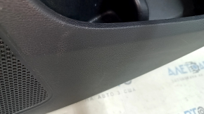 Jeep Cherokee KL 19-22 rear right door panel, black with black leather insert, black leather armrest with white stitching, gray molding, with handle, scuffs, scratches
