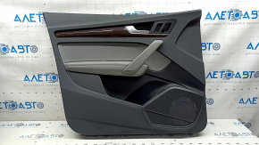 Door trim panel front left Audi Q5 80A 18-20 dark gray, with walnut root wood insert, armrest and insert gray leather, with handle and overlays, scratches
