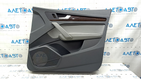 Door trim panel, front right, Audi Q5 80A 18-20, dark gray, with walnut root wood insert, armrest and insert, gray leather, with handle and overlays, scratches