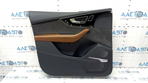 Door trim, front left, Audi Q7 16-19, black, bottom, black leather, armrest, brown leather, black Alcantara insert, Bose, under the curtain with a handle and overlay, black gloss, dents, scuffs