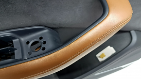 Door trim, front left, Audi Q7 16-19, black, bottom, black leather, armrest, brown leather, black Alcantara insert, Bose, under the curtain with a handle and overlay, black gloss, dents, scuffs