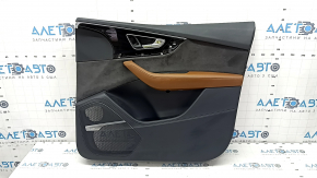 Door trim, front right card, Audi Q7 16-19, black, bottom, black leather, armrest, brown leather, insert, black Alcantara, Bose, under the curtain with a handle and overlay, black gloss, dents,