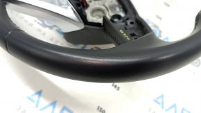 The steering wheel is bare, Audi Q7 16-19, black leather, heated, without buttons and paddles, bumps, scratches