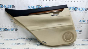 Rear left door panel for Lexus ES300h ES350 13-15 beige with beige leather insert, beige leather armrest, glossy wood molding, with handle, scuffs, needs cleaning