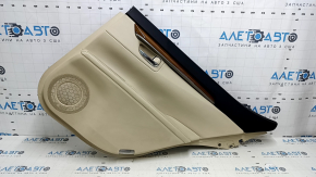 Rear right door panel for Lexus ES300h ES350 13-15 beige with beige leather insert, beige leather armrest, glossy wood molding, with handle, scuffs, needs cleaning, tear in leather