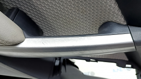Subaru Forester 17-18 SJ front left door panel, black with gray cloth insert, gray leather armrest, with handle, with gray trim, broken mount, scratches, needs cleaning