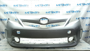 Bare front bumper for Toyota Prius V 12-14 pre-restored, with parking sensors and a washer, silver, scratches
