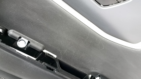 Black rear right door panel for a 2021 Ford Bronco Sport with a handle, gray molding, black leather armrest, plastic insert, scratches, worn, whitened plastic