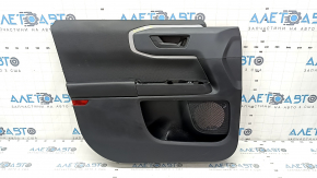 Black front left door panel for a 2021-2025 Ford Bronco Sport with a handle, gray molding, black leather armrest, and black cloth insert.