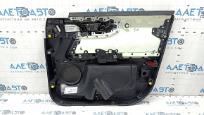 Black front left door panel for a 2021-2025 Ford Bronco Sport with a handle, gray molding, black leather armrest, and black cloth insert.