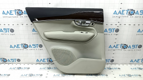 Door trim, rear left, Volvo XC90 16-20, gray and black leather, insert and armrest, gray leather, with birch wood molding, bumps, scratches, ready for dry cleaning