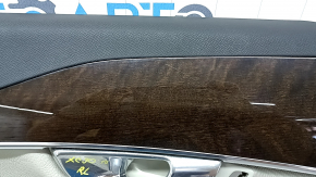 Door trim, rear left, Volvo XC90 16-20, gray and black leather, insert and armrest, gray leather, with birch wood molding, bumps, scratches, ready for dry cleaning