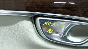 Door trim, rear left, Volvo XC90 16-20, gray and black leather, insert and armrest, gray leather, with birch wood molding, bumps, scratches, ready for dry cleaning