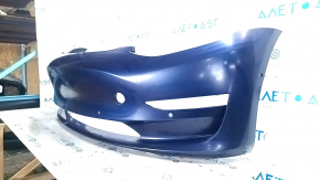 Tesla Model 3 18 front bumper, bare, blue PPSB, with scratches.