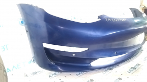 Tesla Model 3 18 front bumper, bare, blue PPSB, with scratches.