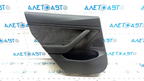 Door trim, rear left Tesla Model 3 18-20, black leather with speaker, Alcantara insert, leather armrest, with window control and door opening button, leather, worn