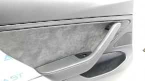 Door trim, rear left Tesla Model 3 18-20, black leather with speaker, Alcantara insert, leather armrest, with window control and door opening button, leather, worn