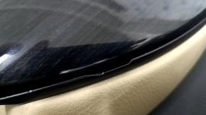 Door trim panel, rear right, BMW 3 F30 12-18, black, dark wood trim Fineline, beige leather insert, with gray molding and backlighting, with handle, scratches