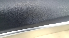 Front left door panel for BMW 3 Series F30 12-18, black, Fineline dark wood trim, beige leather insert, with gray molding and lighting, with handle, scratches, dents