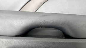 Front left door panel for Toyota Highlander 2017-2019, black, armrest leather black, dark red insert, gray molding, with plug, dented, needs cleaning