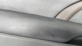 Front left door panel for Toyota Highlander 2017-2019, black, armrest leather black, dark red insert, gray molding, with plug, dented, needs cleaning