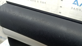 Front left door panel for Toyota Highlander 2017-2019, black, armrest leather black, dark red insert, gray molding, with plug, dented, needs cleaning