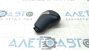 Toyota Highlander 14-19 black leather gear knob with gray insert and scratches on the leather.