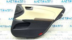 Rear right door panel for Toyota Avalon 13-15, black with beige leather insert, brown leather armrest, with handle, scratches