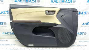 Front left door panel for Toyota Avalon 13-15, black with beige leather insert, brown leather armrest, with handle, scratches