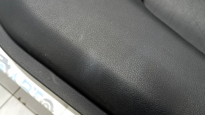 Front left door panel for Nissan Rogue 17-20, black with black plastic insert, leather armrest, graphite molding, dent, needs cleaning, worn