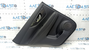 Rear left door panel for a Nissan Rogue 17-20, black with black plastic insert, black leather armrest, graphite molding, with handle, scratches, needs cleaning