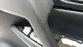 Front right door panel for Nissan Rogue 17-20, black with black plastic insert, graphite molding, black leather armrest with handle, scratches