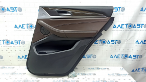 Door trim, rear right card, BMW X3 G01 18-21, Vernasca Mokka brown leather, Vernasca Mokka leather armrest, dark oak insert, with backlight, with handle and overlays, scratches