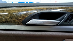 Front left door panel for BMW X3 G01 18-21 Vernasca Mokka leather, Vernasca Mokka leather armrest, dark oak insert, with backlight, with handle and overlays, scratches