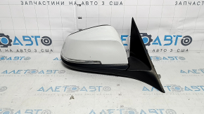 Right side mirror assembly for BMW 3 Series F30 4D 13-18 USA, 5 pins, matte mount, turn signal, auto-folding, white
