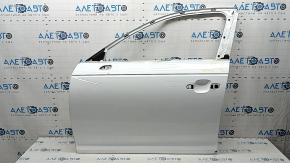 Bare front left door for an Audi A4 B9 17-18 with a door stop, white LY9C, dented corner, scuffed, bump, dent