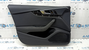 Front left door panel for Audi A4 B9 17-19, black, black leather armrest, black leather insert, for seat memory, with handle and speaker grilles, worn, needs cleaning
