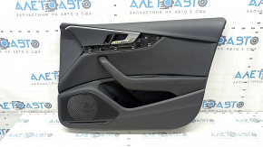 Black door trim panel, front right, Audi A4 B9 17-19, black leather armrest, black leather insert, for seat memory, with handle and speaker grilles