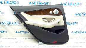 Door trim, rear left, Mercedes W213 E 17-23, black leather, beige leather insert, beige leather armrest, without curtain, wood insert, Burmester, with overlays and handle, tears