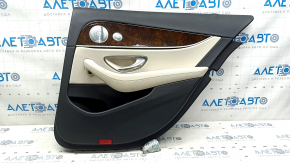 Door trim panel, rear right Mercedes W213 E 17-23, black leather, beige leather insert, beige leather armrest, without curtain, wood insert, Burmester, with overlays and handle, scratch