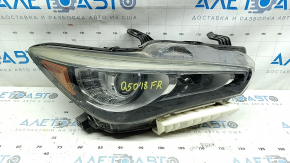 Infiniti Q50 18-20 right front headlight assembly without AFS, with lower mount, LED, water contact, scratches