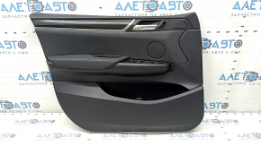 Front left door panel assembly BMW X3 F25 11-17 black leather, armrest and code insert black, Anthracite molding, scratches, broken handle