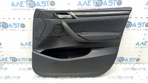 Front right door panel trim, complete BMW X3 F25 11-17, black leather, black armrest and code insert, Anthracite molding, scratches, broken handle