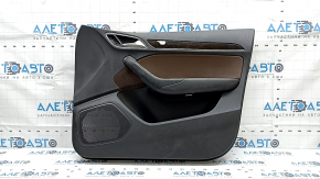 Front right door panel for Audi Q3 8U 15-18, black with brown leather, wood trim, with handle, dry-cleanable, broken fasteners