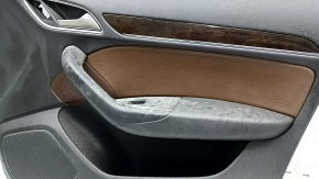 Front right door panel for Audi Q3 8U 15-18, black with brown leather, wood trim, with handle, dry-cleanable, broken fasteners